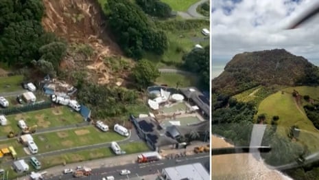 Helicopter vision shows aftermath of Mount Maunganui landslide – video
