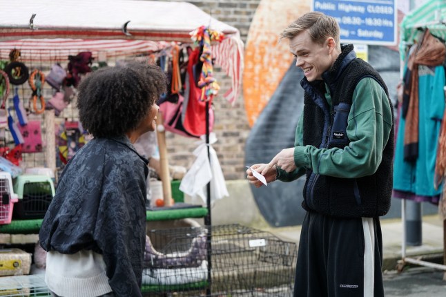 Oscar grins at Jasmine in EastEnders
