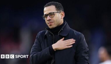 Liam Rosenior puts hand on his chest when approaching Chelsea's away supporters at Crystal Palace