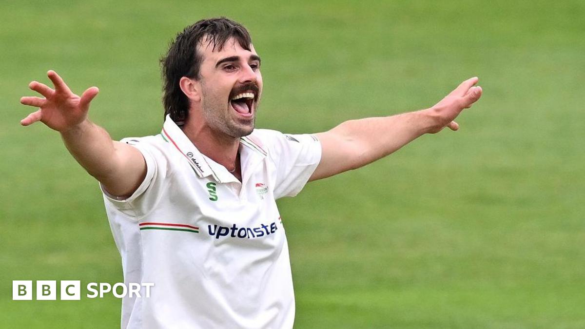 Ben Green celebrates taking a wicket for Leicestershire