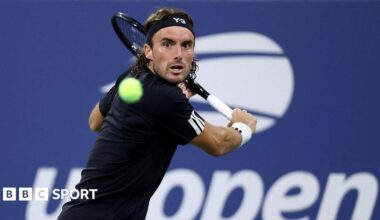 Stefanos Tsitsipas hits a shot