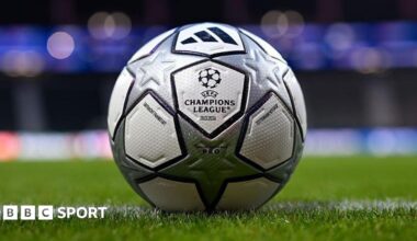 General view inside the stadium of the official adidas match day ball prior to a UEFA Champions League game