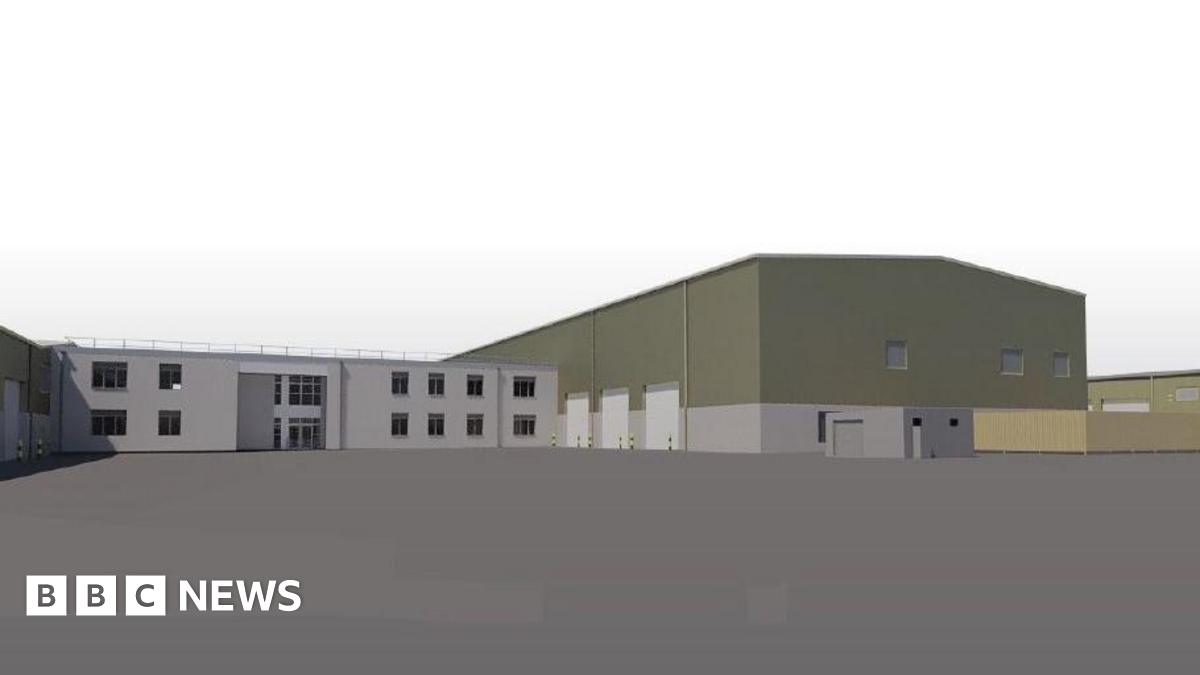 An artist impression of the new training facility, which includes a large hangar industrial style building to the right.