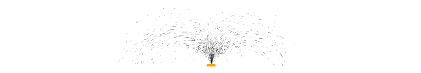 Illustration of a yellow sprinkler device spraying water represented by black dots in a fountain shape.