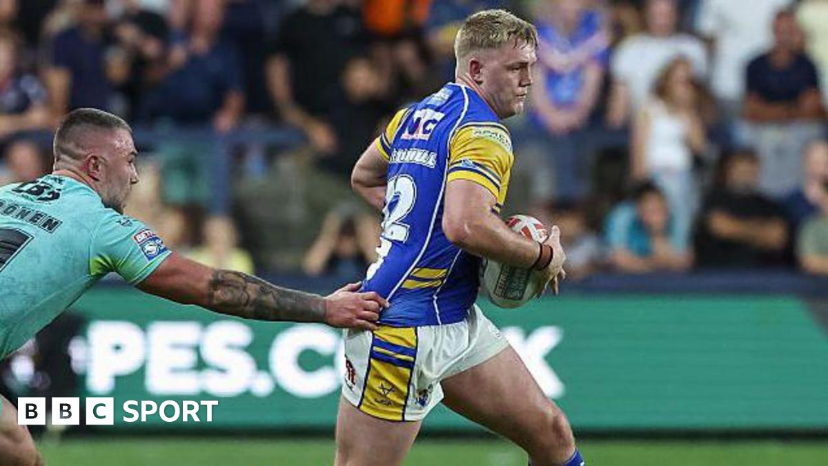 James McDonnell bursts through the St Helens defence for Leeds Rhinos