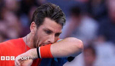 Cameron Norrie reacts during his 2026 Australian Open defeat by Alexander Zverev