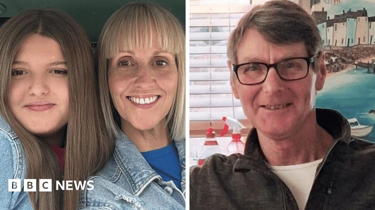 A composite image showing Grace and Sarah Keeling and Mark Ratcliffe. Grace and Sarah are on the left and both have light blue jean jackets on. Grace has long brown hair and Sarah shot blonde hair. On the right, Mark is wearing a brown quarter-zip top and has short brown hair with a parting and is wearing black-rimmed glasses.