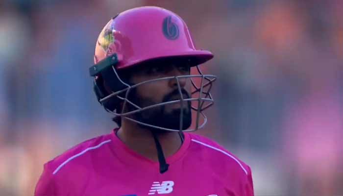 Pakistans star batter Babar Azam heads to pavilion after losing wicket on the second delivery of his innings during BBL season 15 on January 20, 2026, at Optus Stadium, Australia. — X/@BBL
