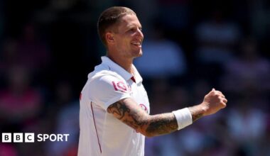 Brydon Carse celebrates a wicket