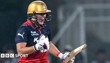 Royal Challengers Bengaluru's Nadine de Klerk celebrates their win over Mumbai Indians