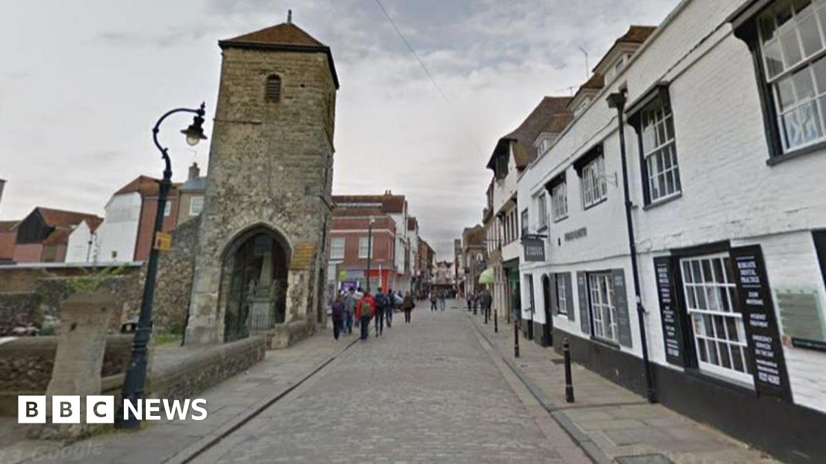 A street in in Canterbury showing a Victorian lamp-posts on the left