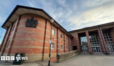A general view of the the front entrance and courtyard outside Stafford Crown Court.