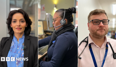 A composite image of Dr Nita Mandhar, a female call handler and Dr Shane Green.