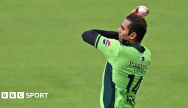 Mohammad Ali bowling for Pakistan