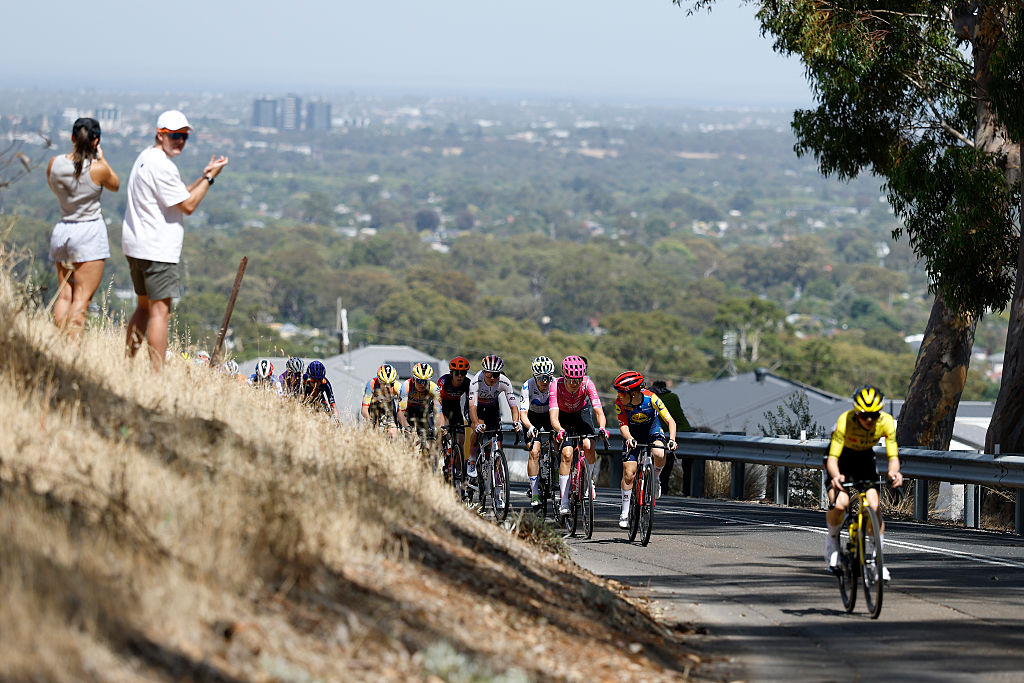 MAGILL, AUSTRALIA - JANUARY 18: (L-R) Stina Kagevi of Sweden and Team EF Education-Oatly and Gaia Realini of Italy and Team Lidl - Trek compete during the 10th Santos Women&amp;apos;s Tour Down Under 2026, Stage 2 a 130.7km stage from Magill to Paracombe 410m / #UCIWWT / on January 18, 2026 in Magill, Australia. (Photo by Con Chronis/Getty Images)