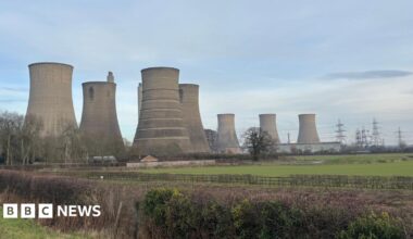 The former West Burton A power station near Retford is pictured in front of green fields
