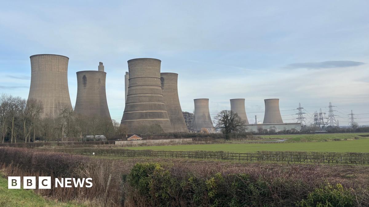The former West Burton A power station near Retford is pictured in front of green fields