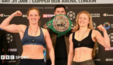 Francesca Hennessy and Ellie Bouttell pose at the weigh-in