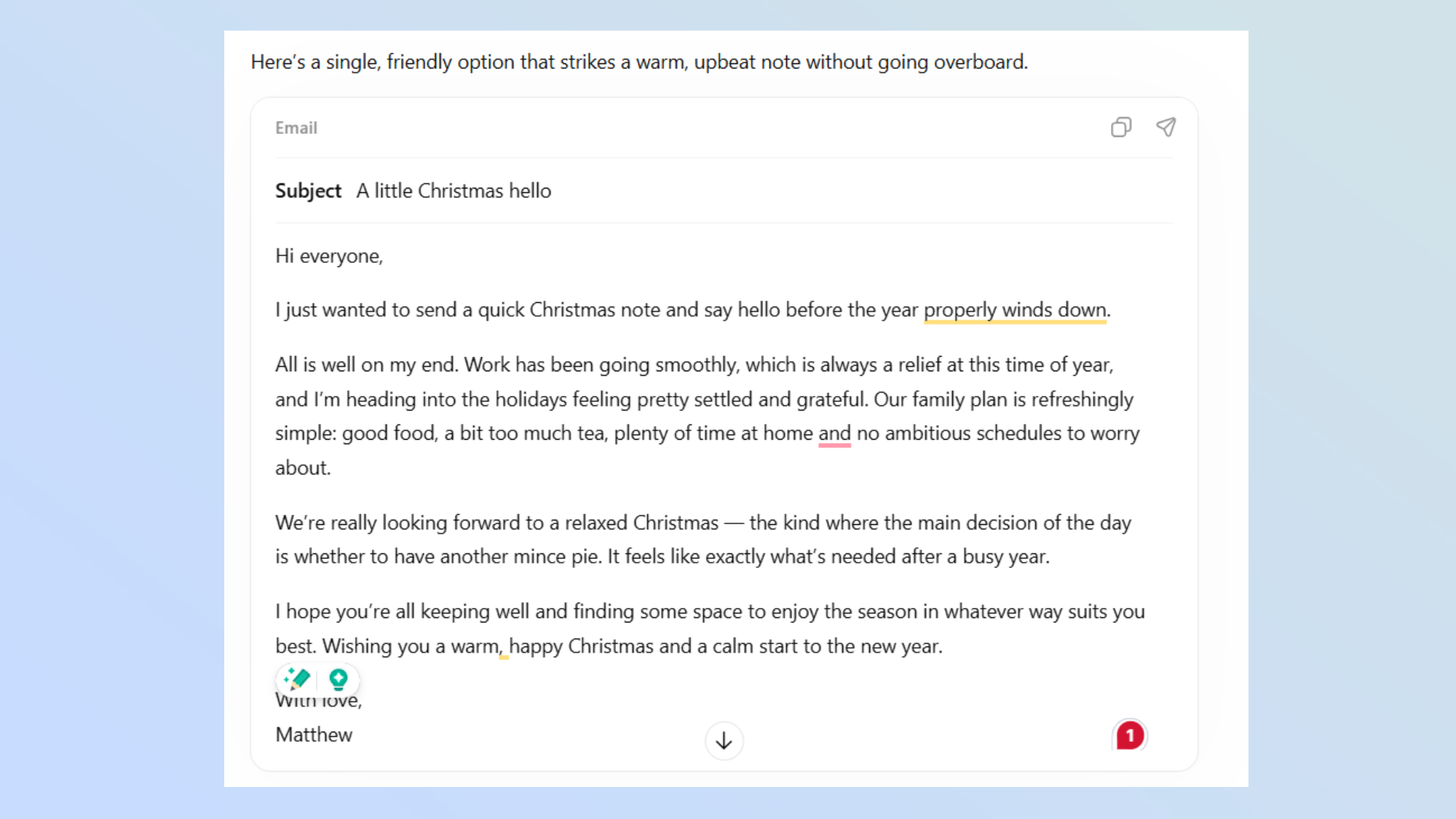 ChatGPT Christmas email