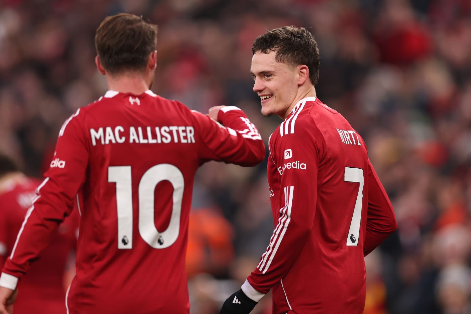 Alexis Mac Allister and Florian Wirtz celebrate