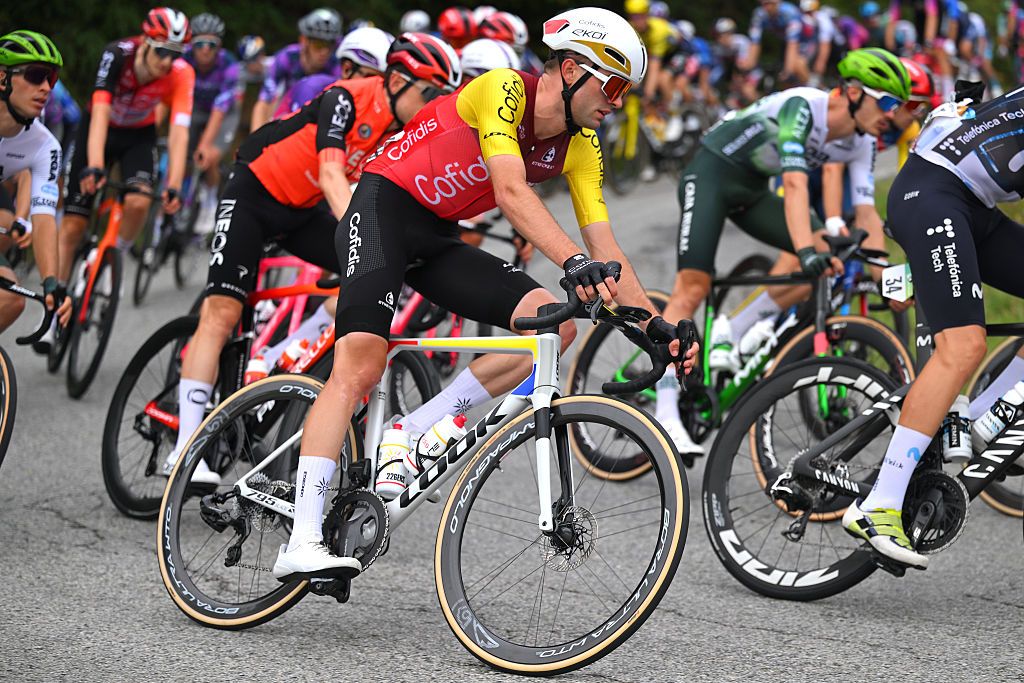 LIMONE PIEMONTE, ITALY - AUGUST 24: Simon Carr of Great Britain and Team Cofidis competes during the La Vuelta - 80th Tour of Spain 2025, Stage 2 a 159.5km stage from Alba to Limone Piemonte 1389m / #UCIWT / on August 24, 2025 in Limone Piemonte, Italy. (Photo by Tim de Waele/Getty Images)