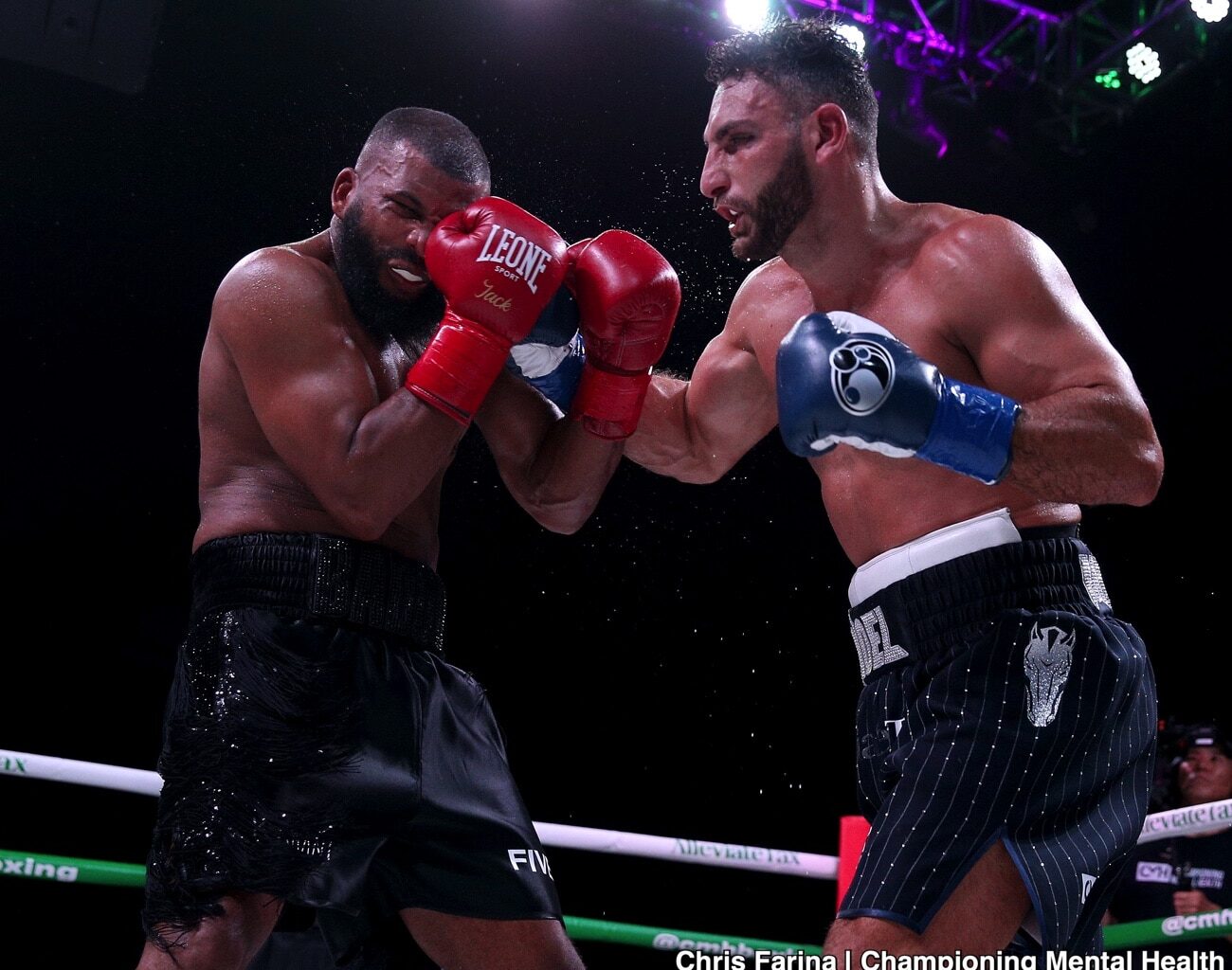 Norair Mikaeljan exchanges punches with Badou Jack during their WBC cruiserweight title rematch in Los Angeles