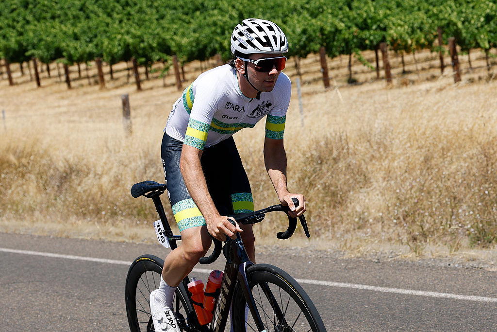 TANUNDA, AUSTRALIA - JANUARY 21: Matthew Greenwood of Australia and Team Australia competes in the breakaway during the 26th Santos Tour Down Under 2026, Stage 1 a 120.6km stage from Tanunda to Tanunda on January 21, 2026 in Tanunda, Australia. (Photo by Con Chronis/Getty Images)