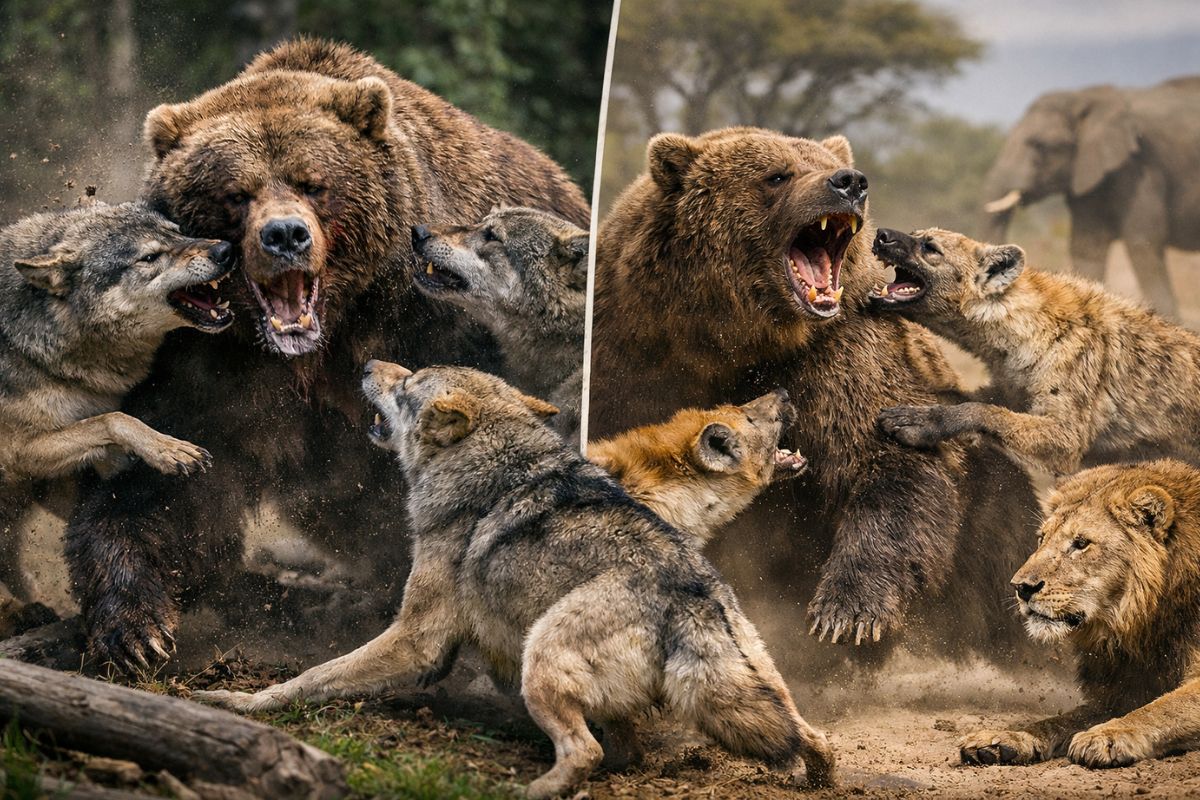Brown bears in Yellowstone retreat in the face of wolves, bison, and crocodiles when the environment and risk of injury change the game.