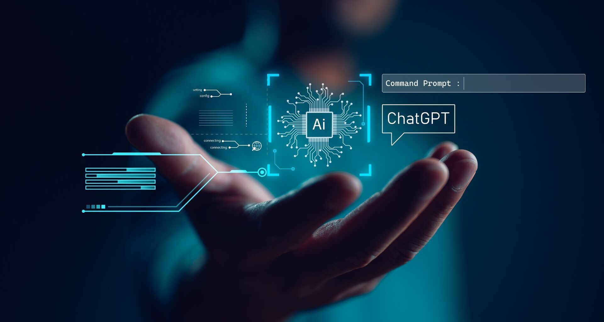 Ai tech, businessman show virtual graphic Global Internet connect Chatgpt Chat with AI, Artificial Intelligence.