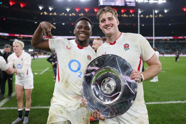 Maro Itoje and Alex Coles