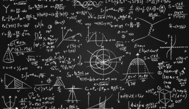 Image of math equations written on a blackboard.