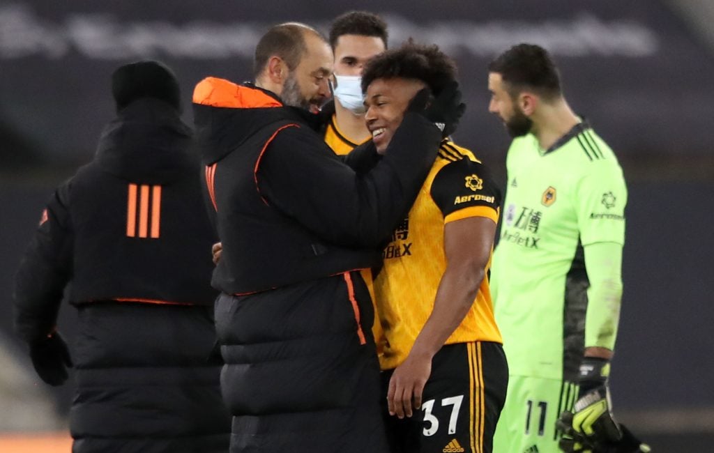 Nuno Espirito Santo embraces Adama Traore during their time together at Wolves