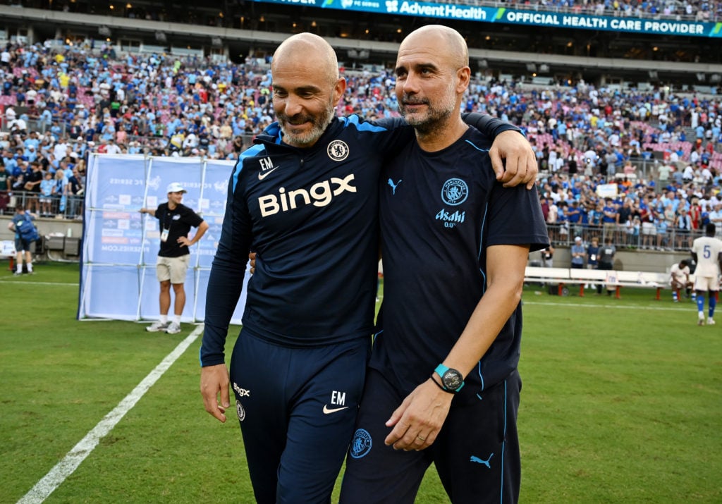Pep Guardiola of Man City and Enzo Maresca of Chelsea