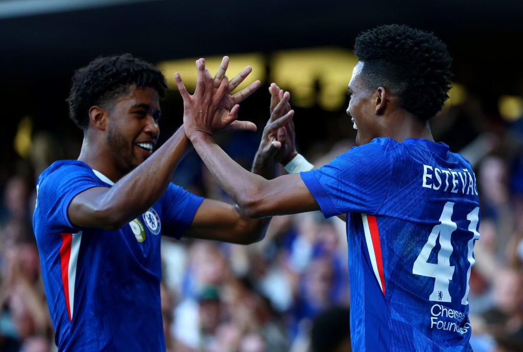 Estevao Willian and Andrey Santos celebrate during Chelsea FC v Bayer 04 Leverkusen - Pre-Season Friendly
