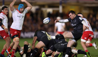 Bath's Ben Spencer kicks the ball during the December 2025 European Champions Cup match against Munster.
