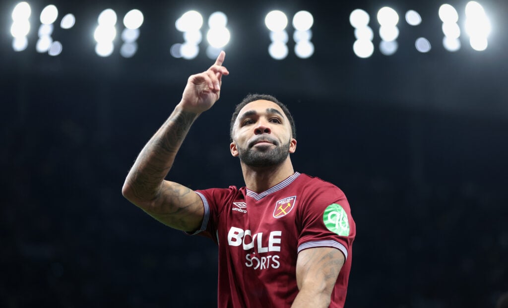 Callum Wilson celebrates after scoring for West Ham against Tottenham.