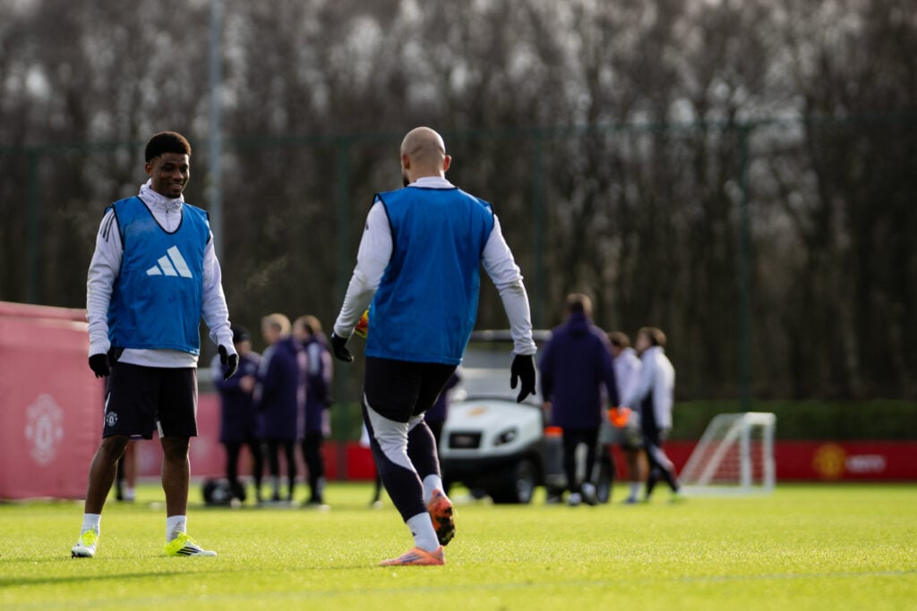 Amad Diallo and Bryan Mbuemo training