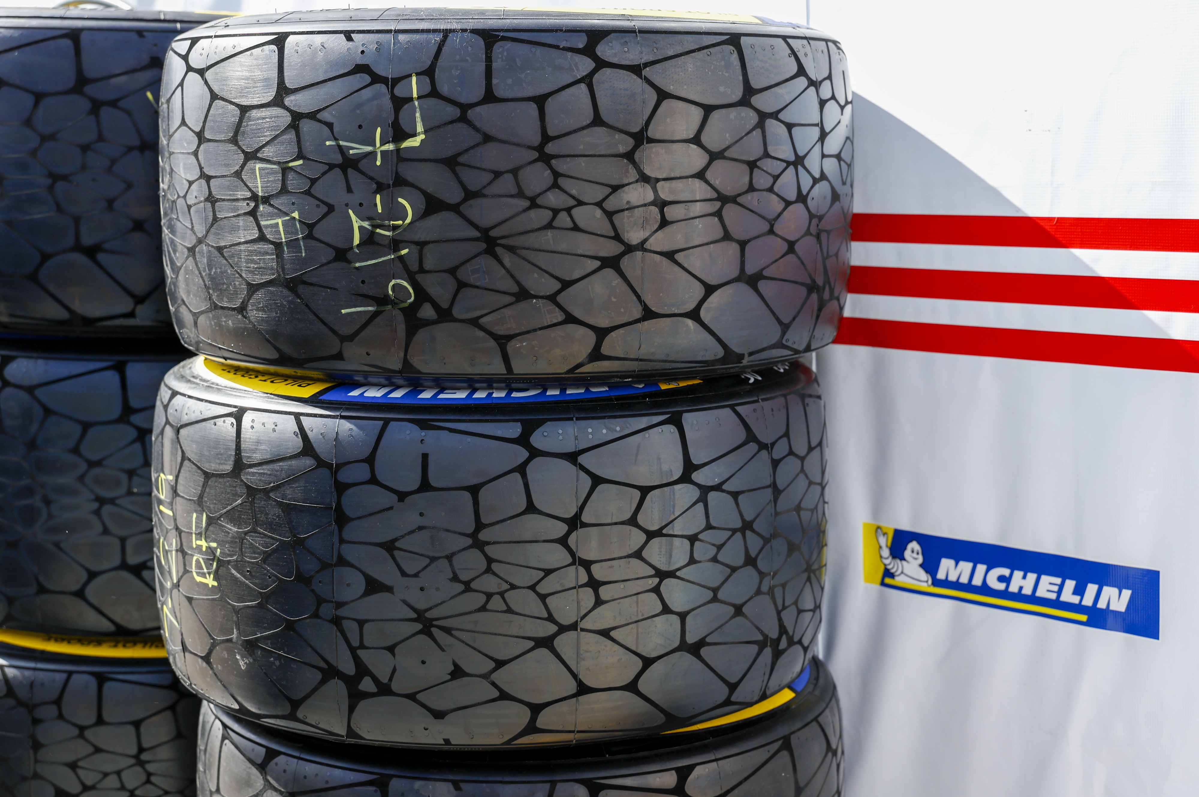 DAYTONA BEACH, FL - JANUARY 25: A detailed view of tires during the Rolex 24 at Daytona on January 25, 2026 at Daytona International Speedway in Daytona Beach, Florida.