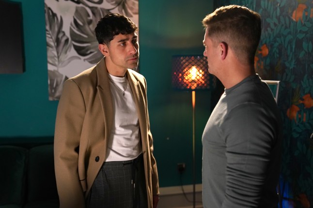 Jenson looks at Tinhead in The Loft offices in Hollyoaks