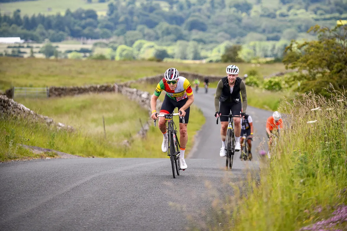 Road cyclists riding the Etape du Dales in Yorkshire