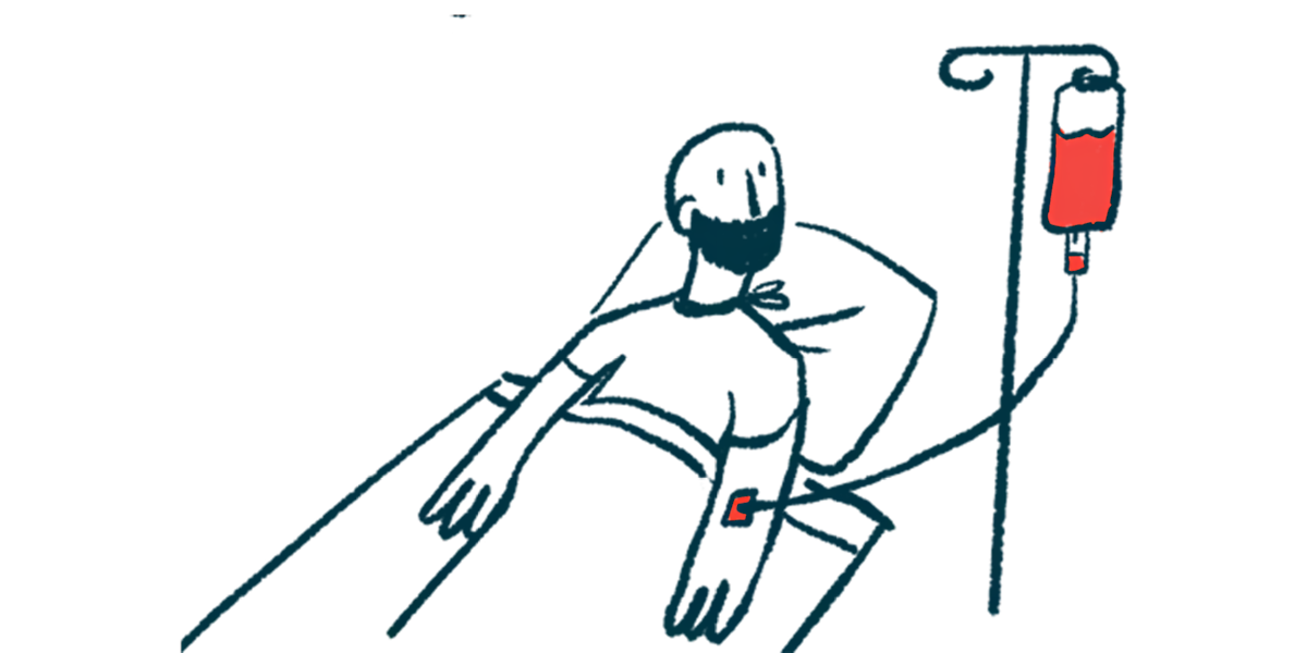 A patient in a hospital bed is shown being given an infusion.