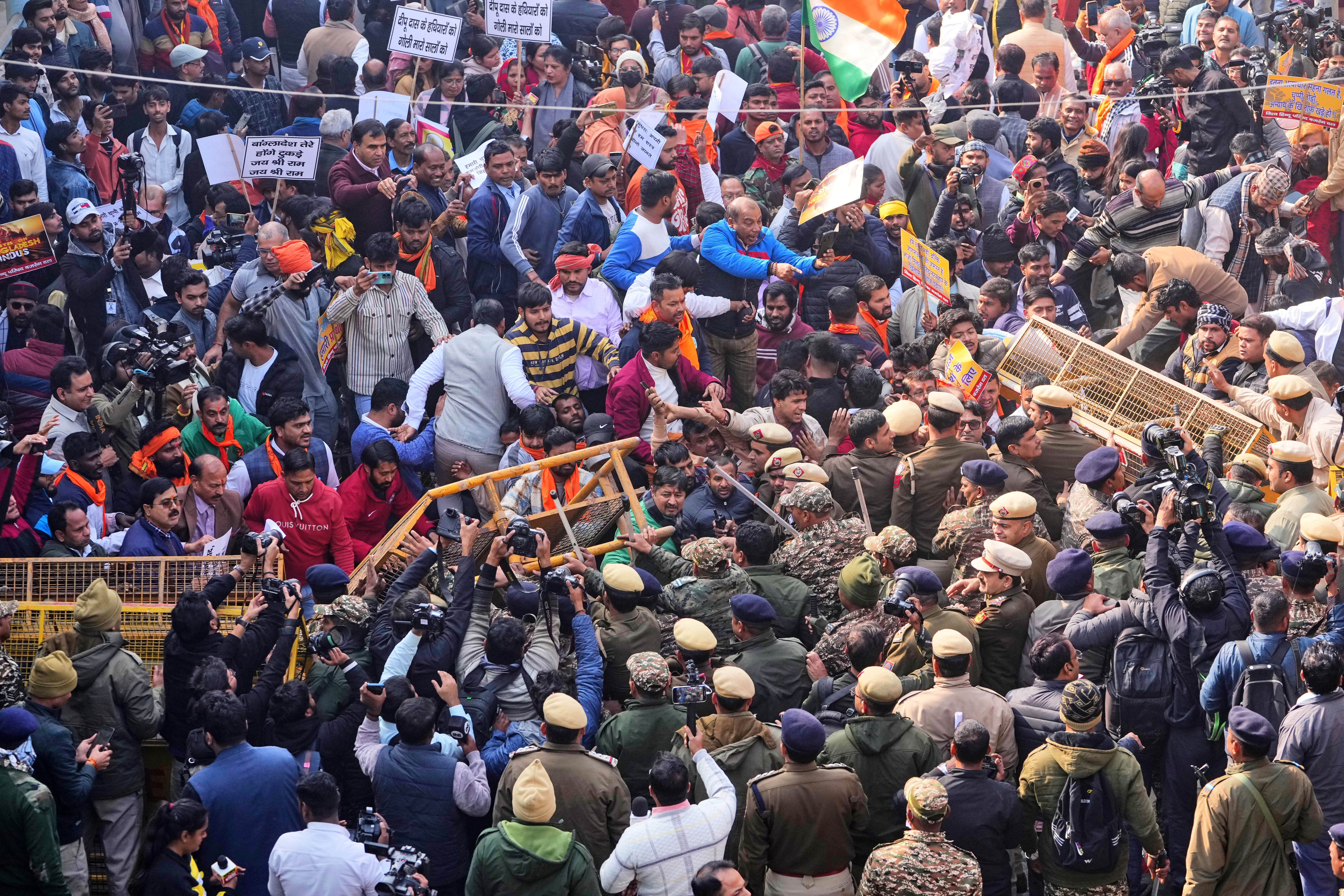Protest in India against the killing of a Hindu man in Bangladesh