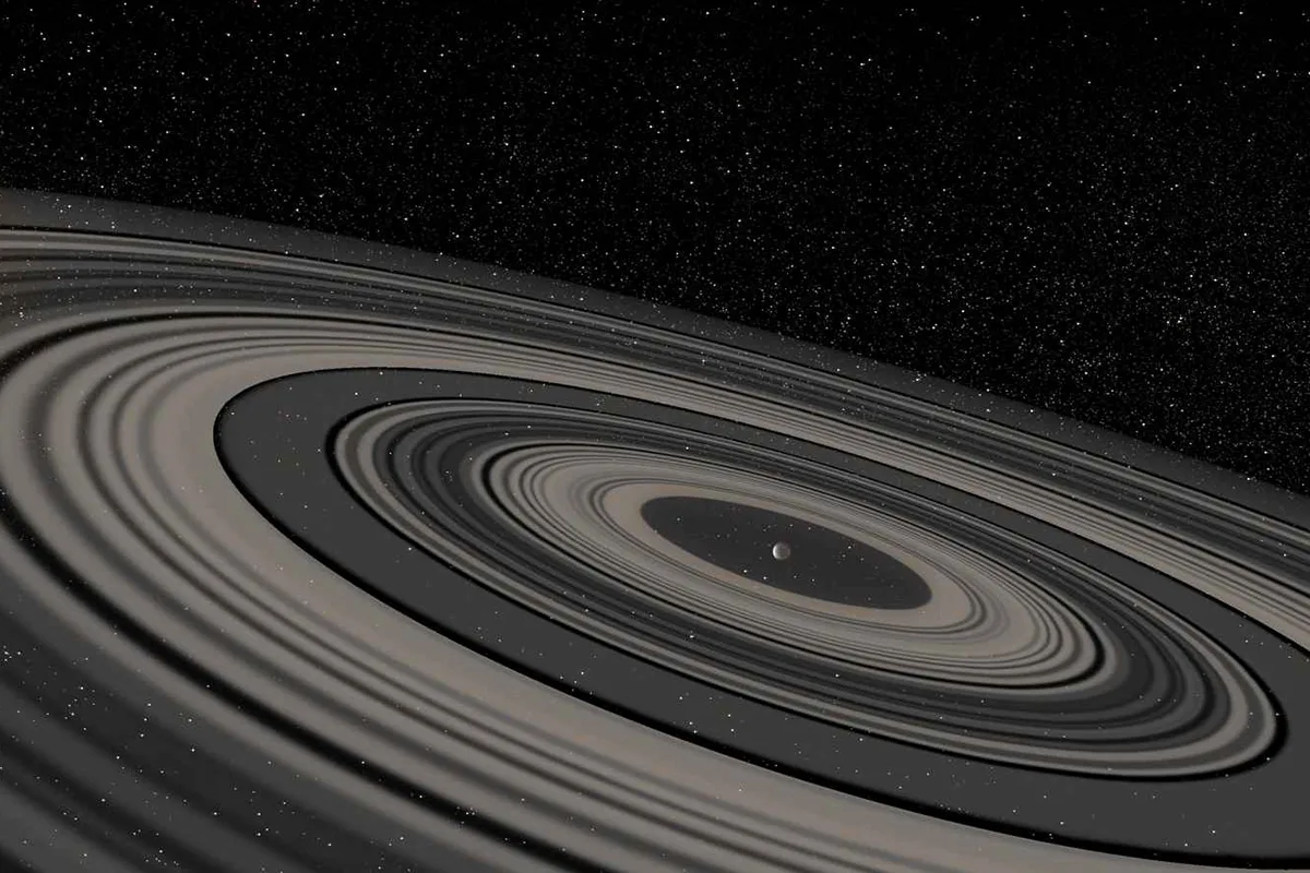 Exoplanet J1407b is a 'Super Saturn' exoplanet, the first with a ring system to be discovered. Credit: Ron Miller / NASA