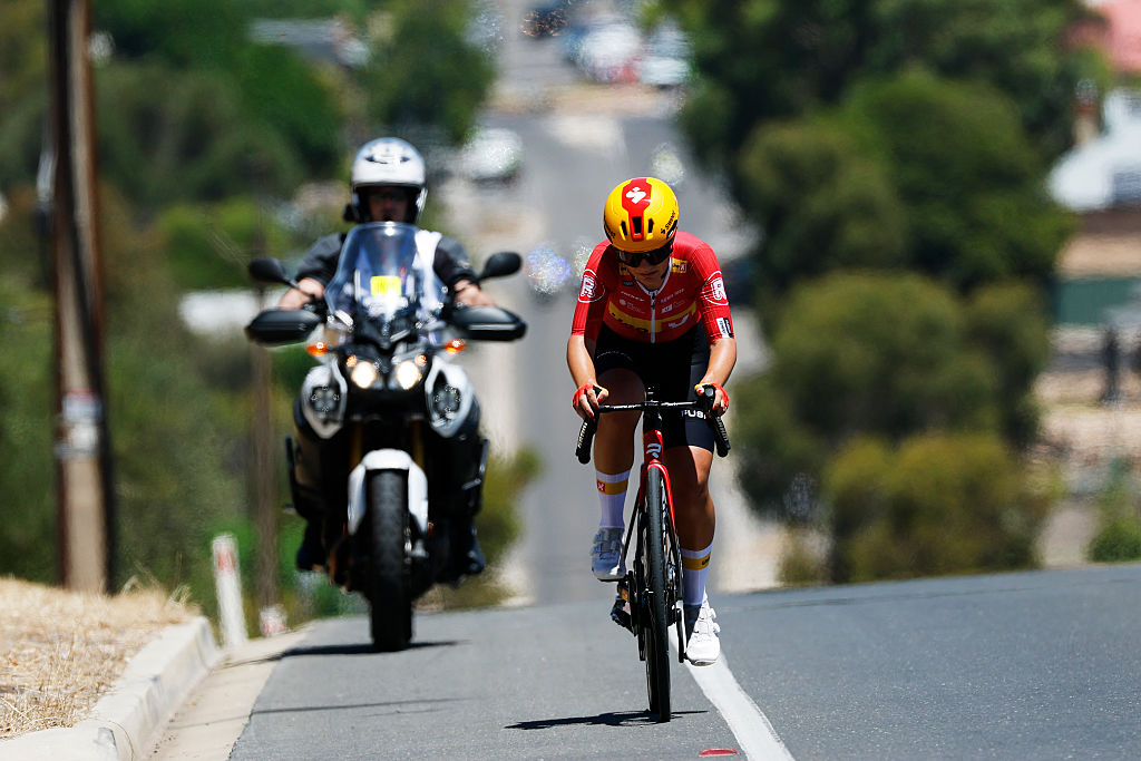 WILLUNGA, AUSTRALIA - JANUARY 17: Alessia Vigilia of Italy and Team Uno-X Mobility competes in the breakaway during the 10th Santos Women&amp;apos;s Tour Down Under 2026, Stage 1 a 137.4km stage from Willunga to Willunga 134m / #UCIWWT / on January 17, 2026 in Willunga, Australia. (Photo by Con Chronis/Getty Images)