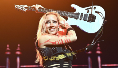 Nita Strauss of Alice Cooper's band performs onstage during a concert at The O2 Arena on July 25, 2025 in London, England.