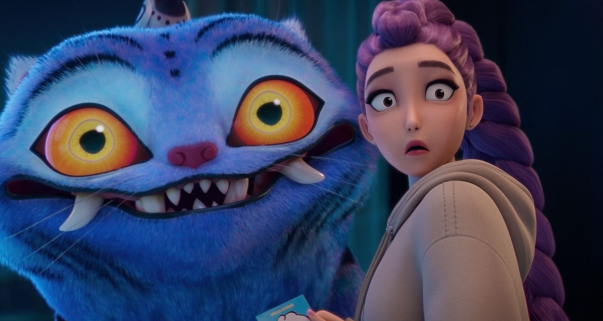 KPop Demon Hunters still of Rumi and the blue demon tiger