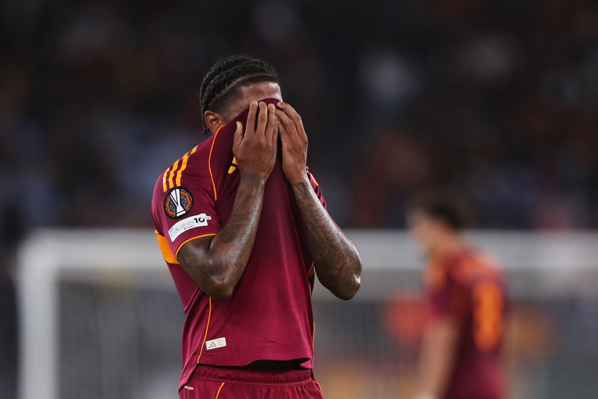ROME, ITALY - OCTOBER 23: Leon Bailey of AS Roma reacts during the UEFA Europa League 2025/26 League Phase MD3 match between AS Roma and FC Viktoria Plzen at Stadio Olimpico on October 23, 2025 in Rome, Italy. (Photo by Paolo Bruno/Getty Images)