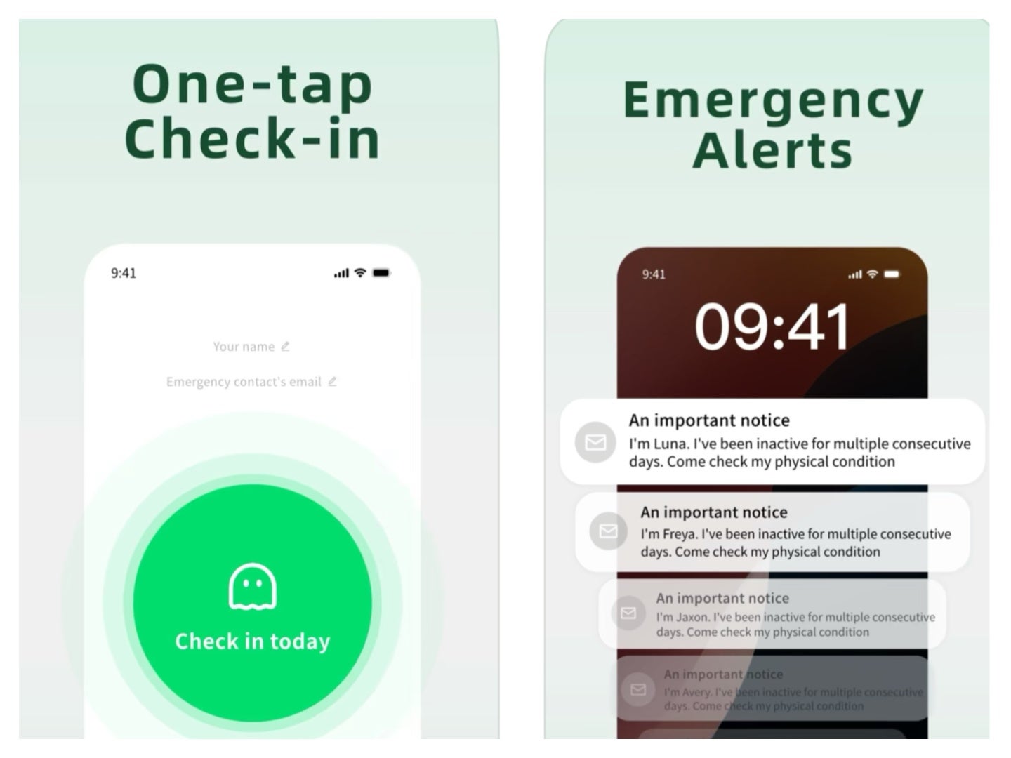 The user interface of the 'Are you Dead?' app