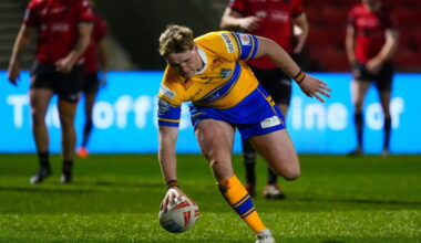 y League - Betfred Super League Round 7 - Salford Red Devils v Leeds Rhinos - Salford Community Stadium, Eccles, England - James McDonnell of Leeds scoring a try