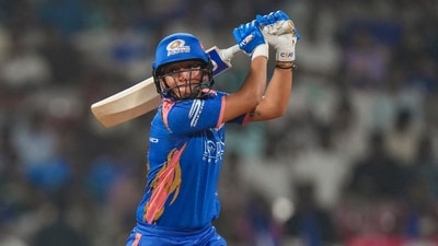 Mumbai Indians' captain Harmanpreet Kaur plays a shot during the Women's Premier League (WPL) 2026 match against Gujarat Giants (PTI)